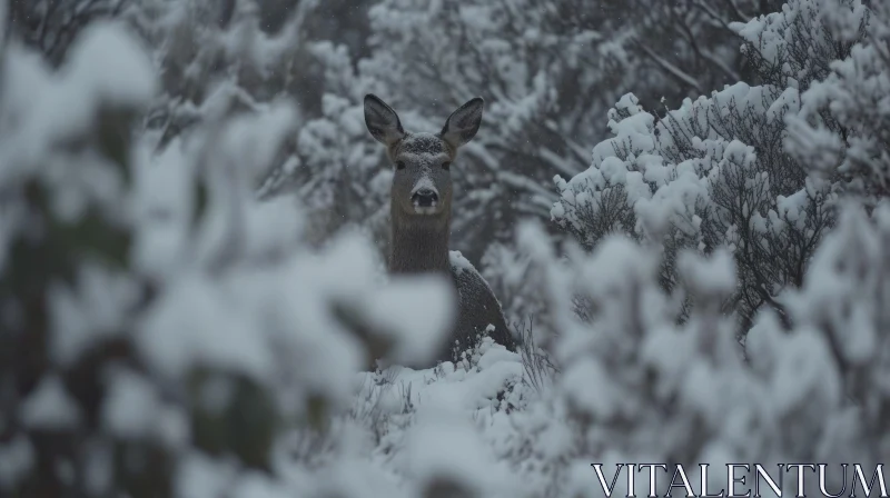 Majestic Deer in Snow-Covered Forest AI Image