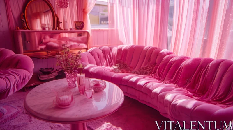 Serene Pink Living Room with Elegant Decor AI Image