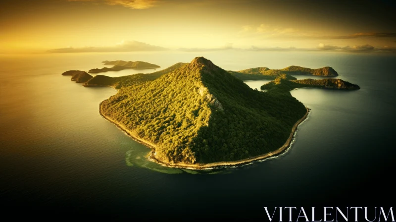 Aerial Photography: Captivating Island Landscape with Golden Light AI Image