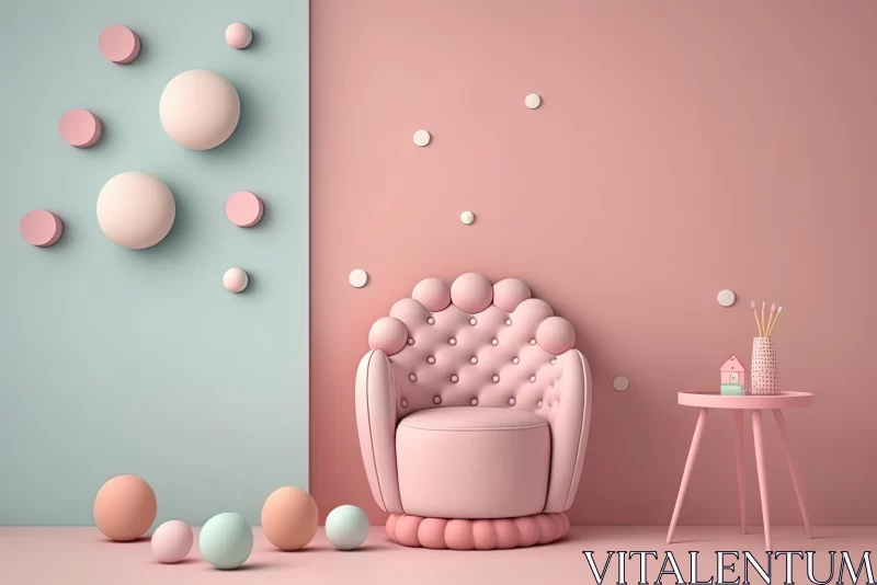 Artistic 3D Render of Chair with Eggs in Pastel Colors AI Image