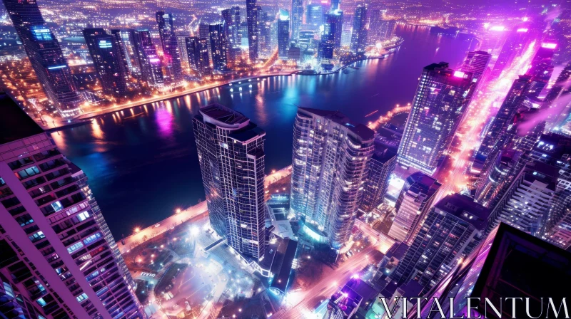 Captivating Night View of a City: A Mesmerizing Bird's Eye Perspective AI Image