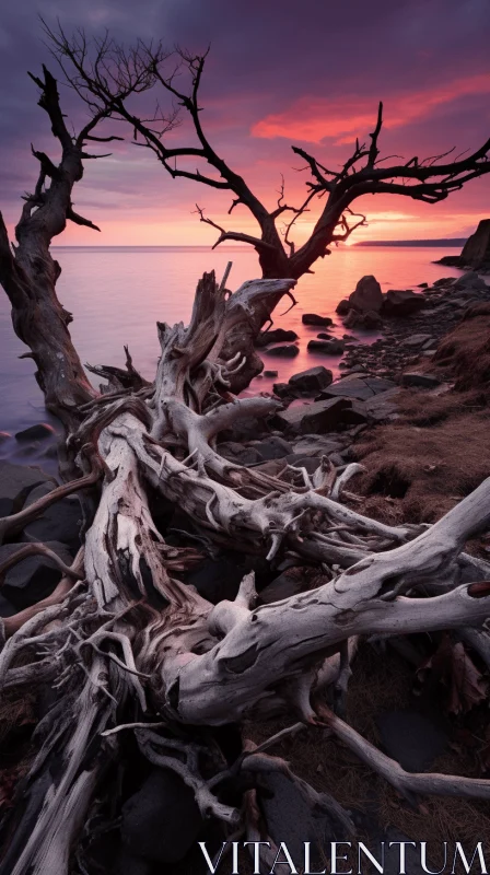 Dead Roots at Sunset: A Captivating Nature Photograph AI Image