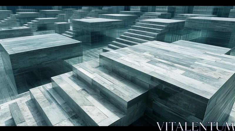 AI ART Intriguing 3D Maze: Concrete and Glass Artwork