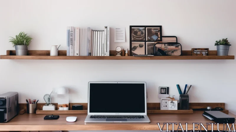Modern Office Desk Setup with Laptop and Workspace Essentials AI Image