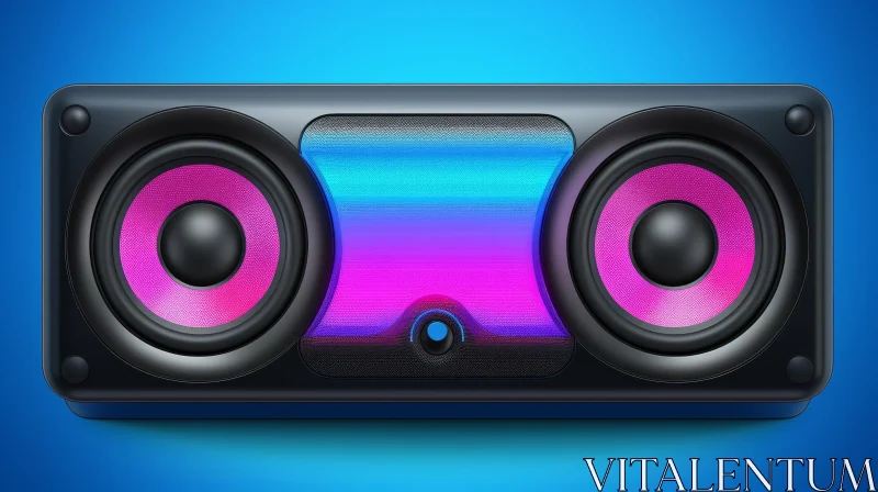 Pink and Black Speaker with Blue Light on Glossy Background AI Image