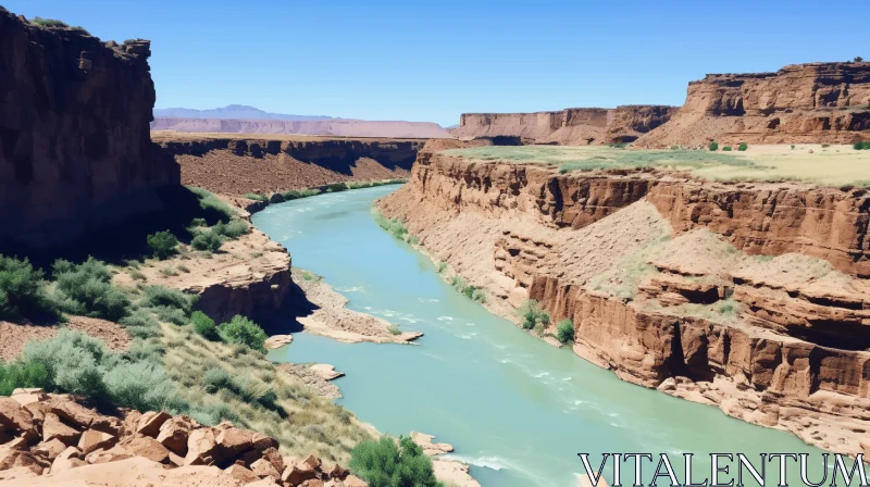 AI ART Serene Blue River in Red Rocks: A Captivating Nature Artwork