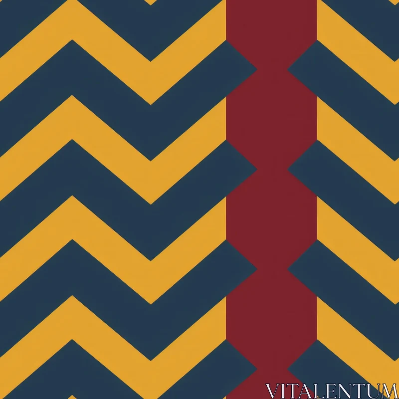 Yellow and Blue Chevron Pattern with Red Stripe AI Image