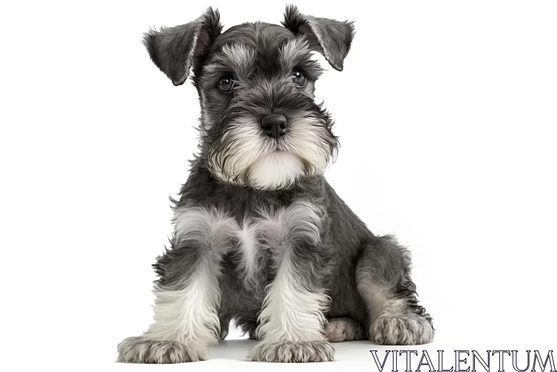 Beautiful Schnauzer Puppy Sitting in Front of White Background AI Image