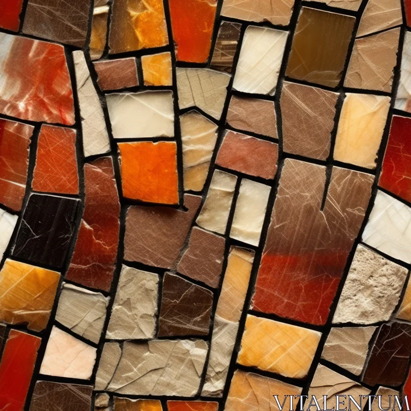 AI ART Brown, Orange, Red Mosaic Tiles Close-Up
