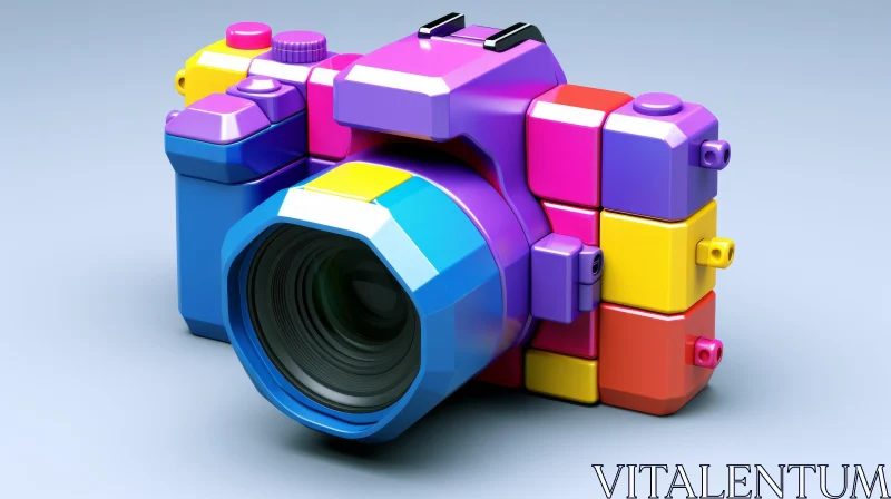 Colorful 3D Camera Illustration on White Surface AI Image