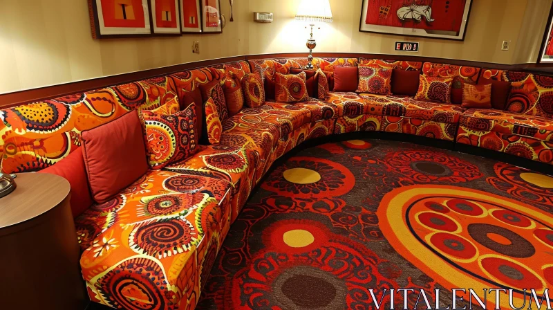 Curved Orange Sofa with Matching Carpet in a Stylish Room AI Image