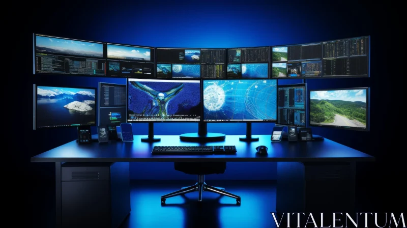 Futuristic Control Room with Monitors and Data AI Image