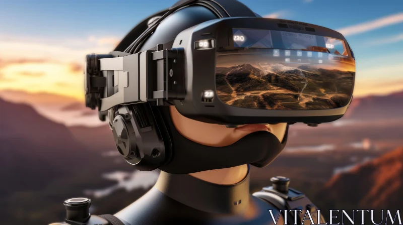 Virtual Reality Experience in Mountainous Landscape at Sunset AI Image