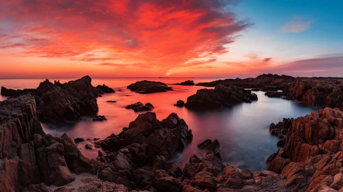 Captivating Red Sky and Rocky Seascape in Australian Landscapes