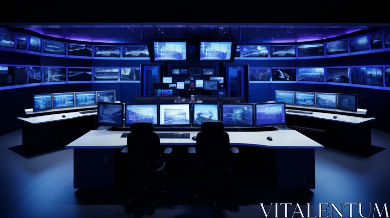 Futuristic Control Room with Monitors | High-Tech Interior AI Image