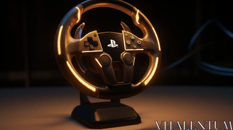 Luxurious Black and Gold PlayStation Steering Wheel Product Shot AI Image