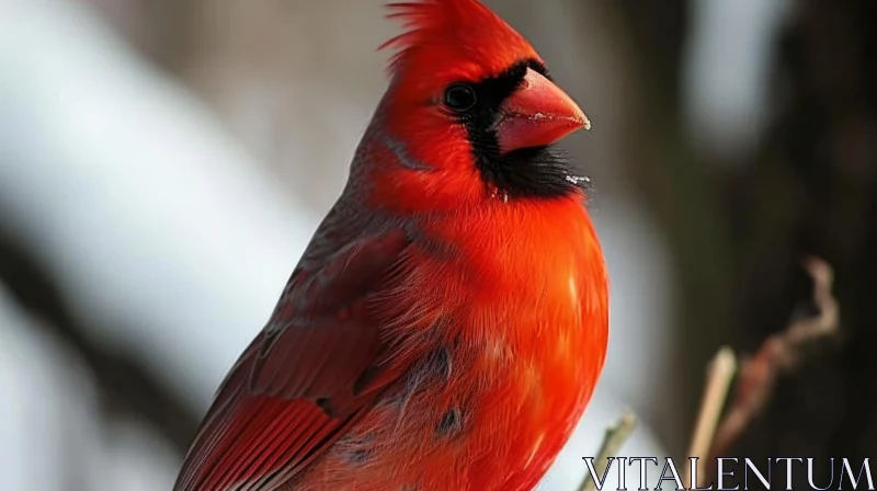 Male Northern Cardinal Perched on Branch | Winter Wildlife Photography AI Image
