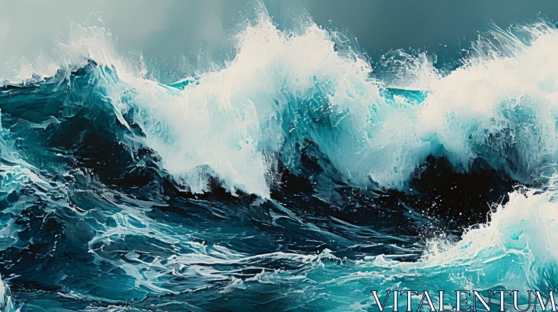 Powerful Sea Waves Painting - Capturing the Beauty of the Sea AI Image