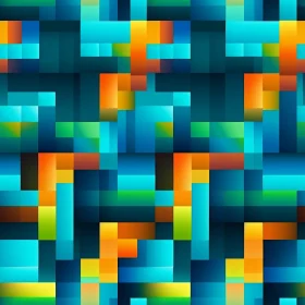 Retro Grid Pattern in Blue, Green, Orange & Yellow