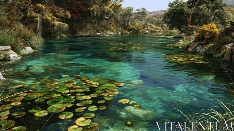 Serene Landscape of a Sunlit Pond | Tranquil Nature Art AI Image