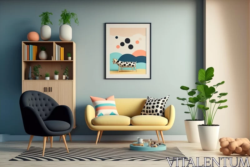 Whimsical and Colorful Modern Living Room Illustration AI Image