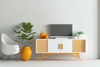Captivating Yellow Console with Orange Plant | 3D Rendering