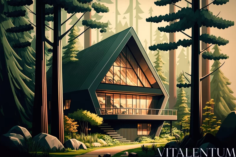 Cartoon Home in the Forest: A Dark Modernism-inspired Design AI Image