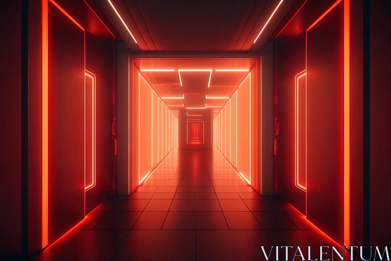 Enchanting Neon Hallway with Red Lights | Laborwave Aesthetic AI Image