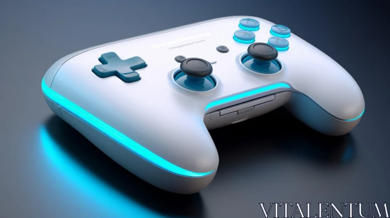Futuristic White Video Game Controller with Blue LED Lights AI Image