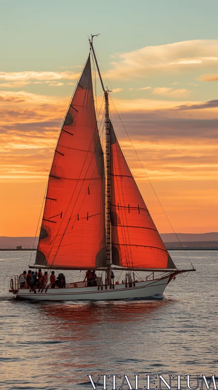 Serenity at Sunset: Captivating Sailboat on Calm Waters AI Image