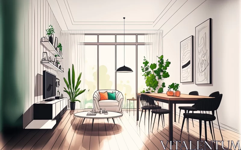 Whimsical Interior Living Room with Nature-inspired Details AI Image