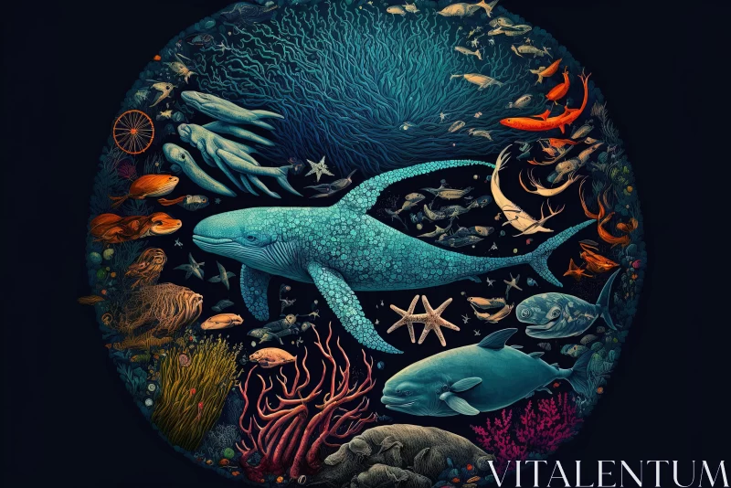 Captivating Ocean's Fauna Illustration | Detailed and Vibrant Underwater World AI Image