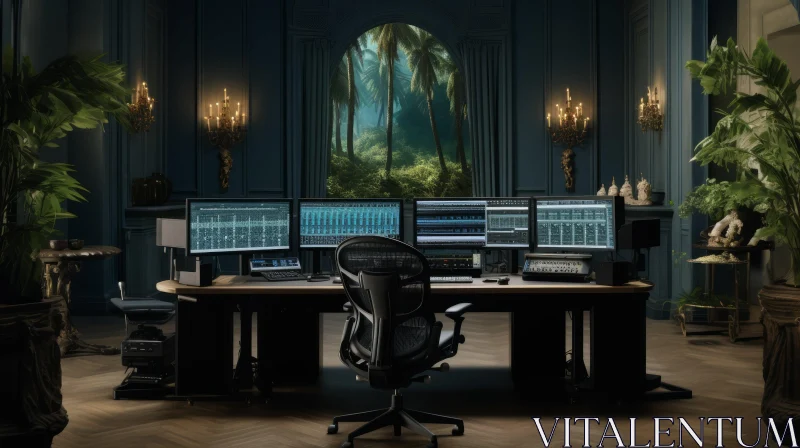 Moody Home Music Studio with Jungle View AI Image
