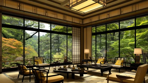 Serene Japanese Living Room with Garden View