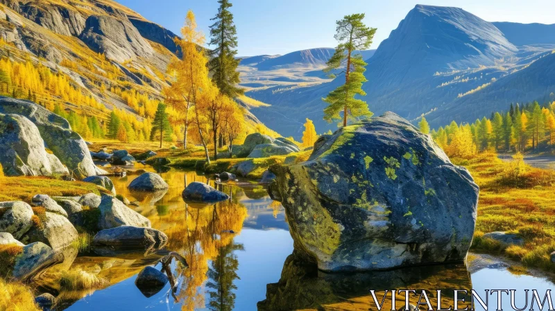 Serene Mountain Valley Landscape in Fall AI Image