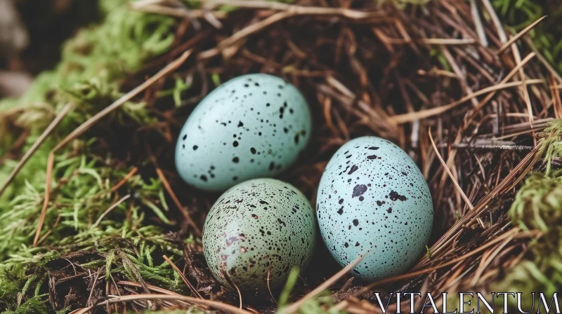 Close-up of Bird's Nest with Three Eggs | Nature Photography AI Image