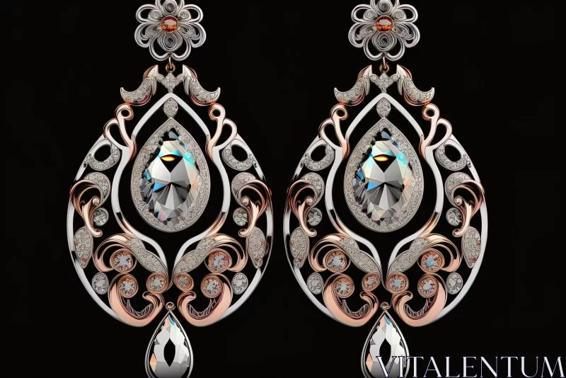Exquisite Rose Gold Earrings on Black Background | Photorealistic Qajar Art AI Image