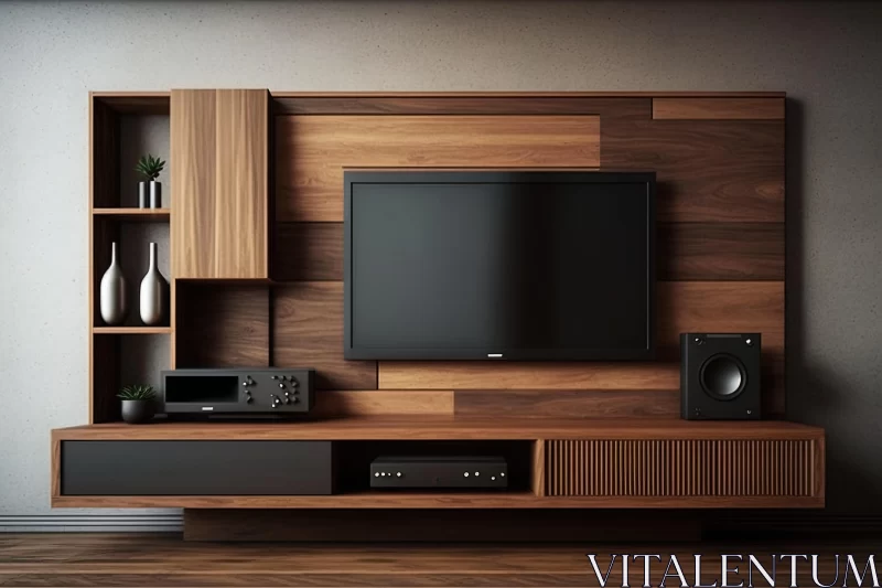 Modern Wood Entertainment Center with Speakers | Ominous Vibe AI Image