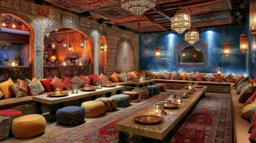 Opulent Moroccan-Style Lounge: Luxurious and Vibrant Interior