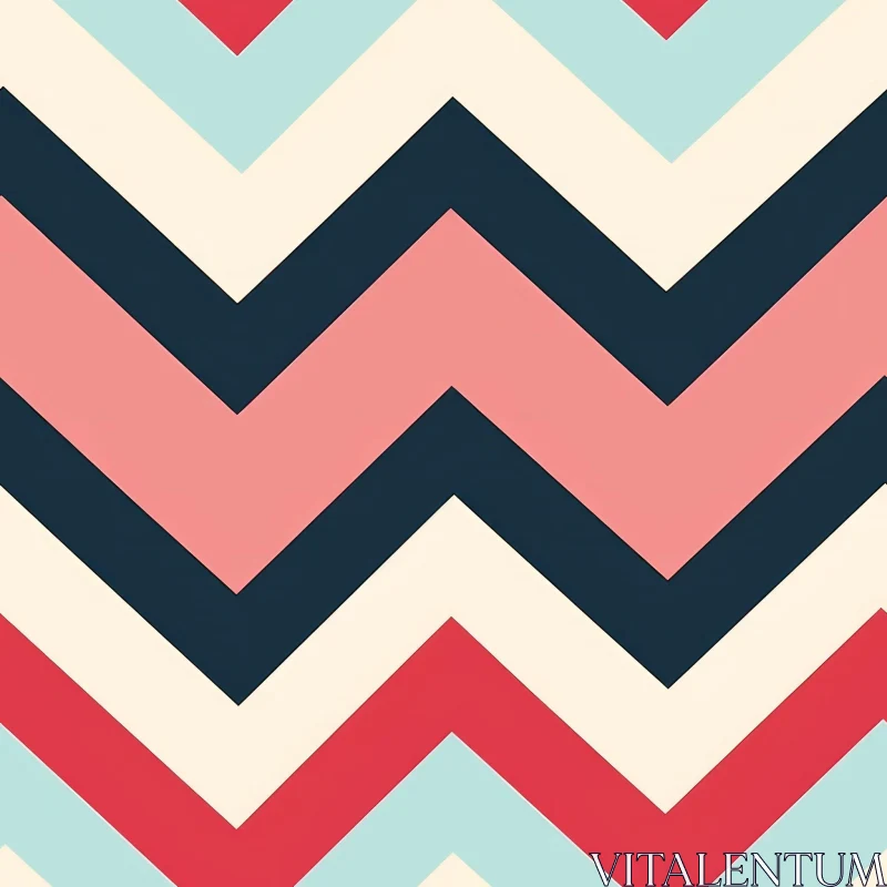 Zig Zag Blue Pink Red Cream Seamless Pattern AI Image