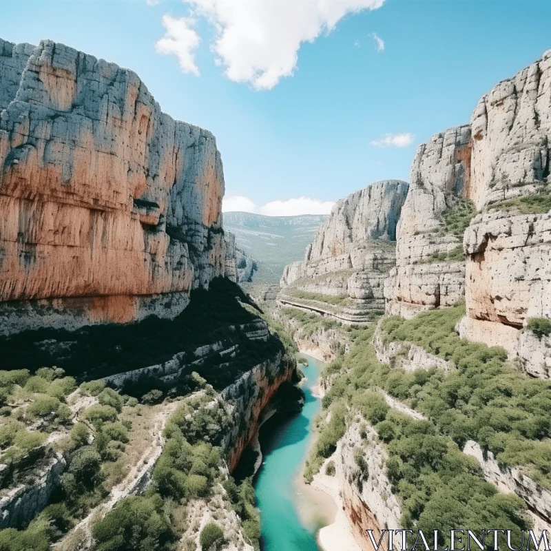 Breathtaking River and Canyon: Imposing Beauty in Maroon and Teal AI Image