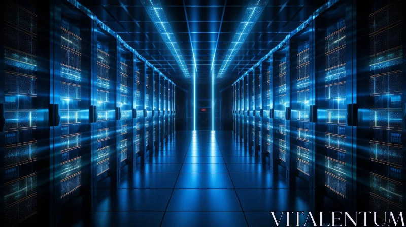 Enigmatic Data Center | Blue Light Servers | Digital Age Mystery AI Image