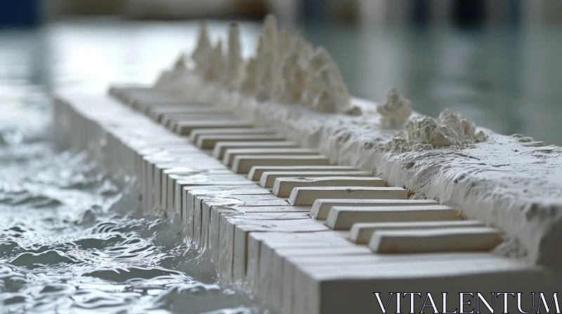 AI ART Marble Piano Keyboard Submerged in Water - Tranquil Artwork