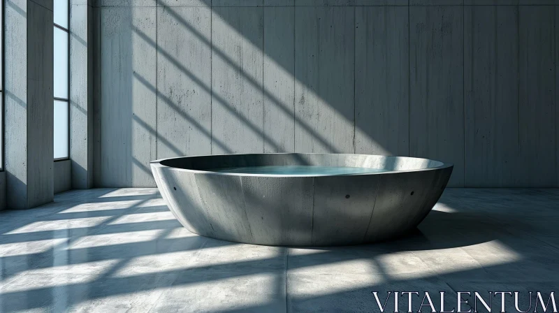 Minimalist 3D Rendering of a Concrete Room with a Serene Bathtub AI Image