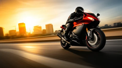 Red and Black Sport Motorcycle Rider at Sunset