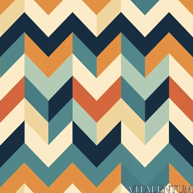 Retro Geometric Chevrons in Blue, Orange, Yellow AI Image