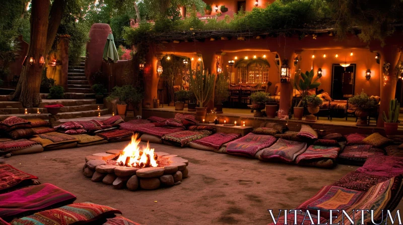 Rustic Outdoor Seating Area with Fire Pit | Cozy Ambiance AI Image