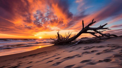 Captivating Sunset: Vibrant Colors on a White Sand Beach