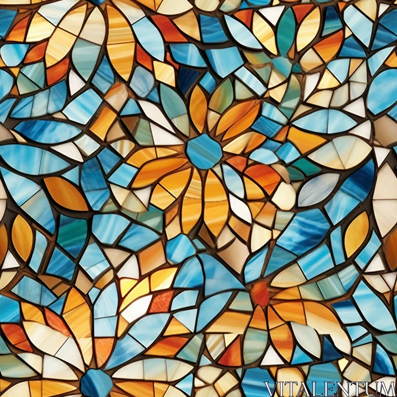 AI ART Elegant Stained Glass Mosaic Floral Pattern - Vector Illustration