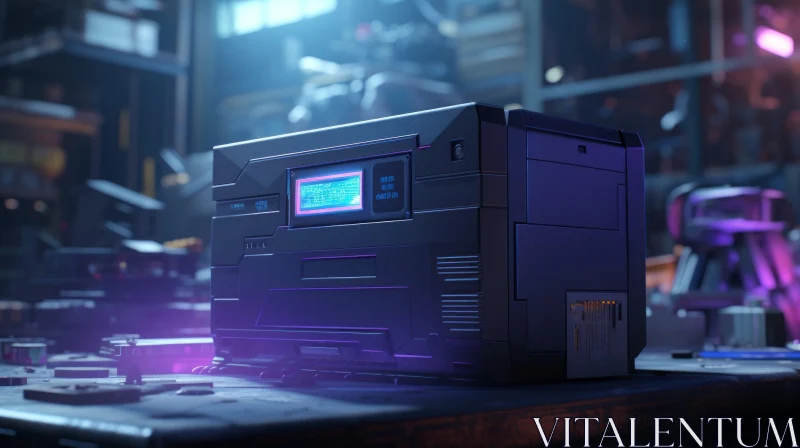 Futuristic 3D Computer Case Render with Purple Lights